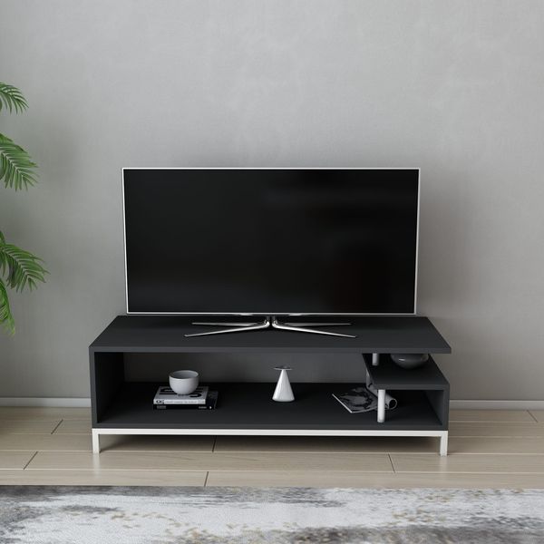 Hanah Home Scandinavian TV Stand, 120 cm, White & Anthracite | 100% Melamine Coated Particle Board, 18 mm Thick | Stylish & Functional for Modern Living Rooms