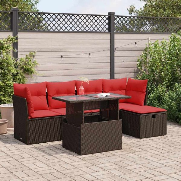 vidaXL 6-tlg. Garten-Sofagarnitur mit Kissen Braun Poly Rattan Akazie 3327774