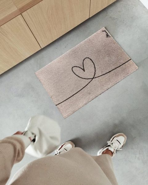 Mad about Mats Fußmatte Cezan, Rechteckig, Türvorleger Matte Fußabtreter Läufer, mit Motiv, Herz, weich, rutschfest, waschbar, Beige, Innen, Haustür, Flur, 50 x 75 cm, 0,9 cm hoch