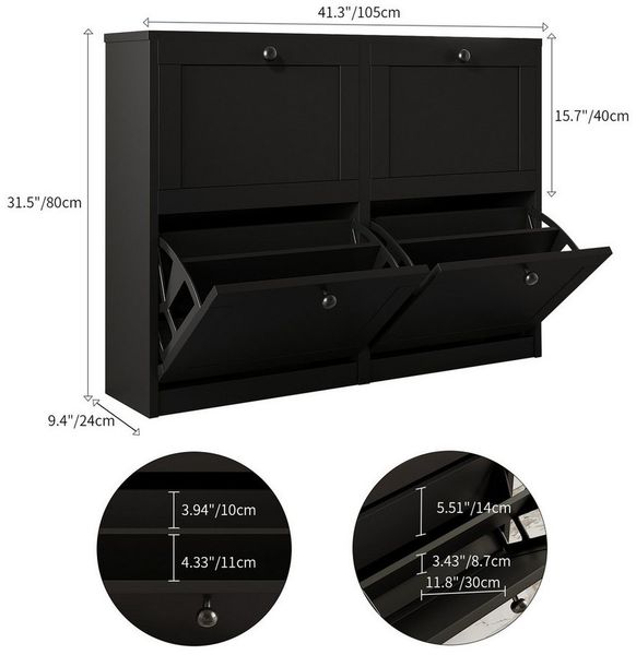 VOWNER Schuhschrank mit 8 Fächern – 4 Klappen und verstellbarer Schuhablage (1-St) Schuhregal 105x24x80 cm