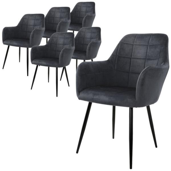 ML-DESIGN Stuhl Esszimmerstuhl ergonomisch & gepolstert Esstischstuhl mit Rückenlehnen (6 St), Wohnzimmerstuhl Dunkelgrau Samtbezug Küchenstuhl Polsterstuhl