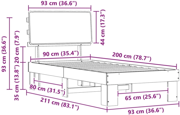 vidaXL Bettgestell mit gepolstertem Kopfteil Hellgrau 90x200 cm 877304 Bild 10