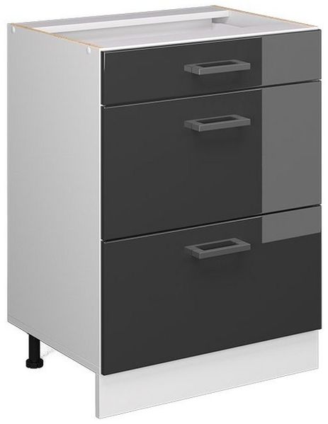 Küchenunterschrank R-Line Anthrazit Hochglanz 60 cm mit Schubladen, ohne Arbeitsplatte Vicco