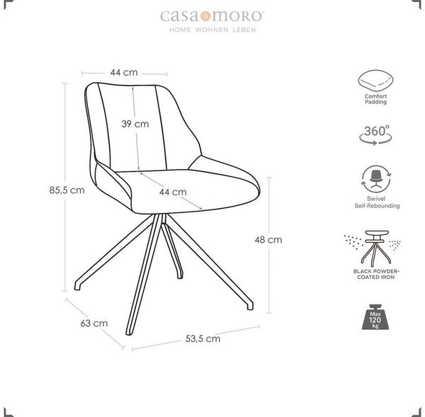 Casa Moro Esszimmerstuhl Drehstuhl – 360° Drehbarer Polsterstuhl – Esszimmerstuhl, 360° drehbar mit Auto-Return-Funktion für komfortables Sitzen