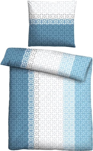 Traumhaft schlafen - Castell - Markenbettwäsche Mikrofaser Bettwäsche 0561118 LÄNGSSTREIFEN, azurblau, 1x 135x200 cm + 1x 80x80 cm