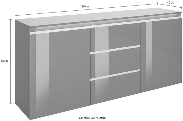INOSIGN Sideboard Magic, Kommode, Schrank, Kredenz, mit 2 Türen und 3 Schubkästen Hochglanz lackiert (B/T/H) 180x40x80 cm Bild 3