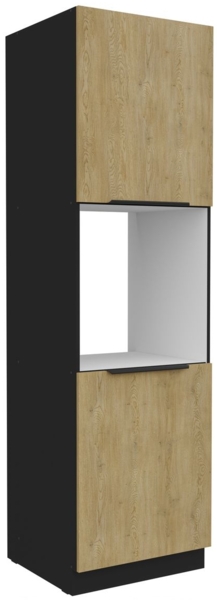 Küchen Hochschrank 60 cm CREMONA Eiche hell + Schwarz matt Küchenzeile Küchenblock Küche Einbauküche