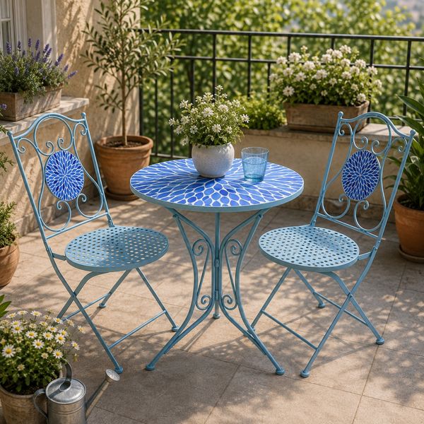 HTI-Living Garten-Essgruppe Sitzgruppe Metall Bistro Set mit Motiv Blüten für Balkon und Terrasse, (Set, 3-tlg, 1 Tisch 2 Stühle), Sitzgruppe Essgruppe Balkonset