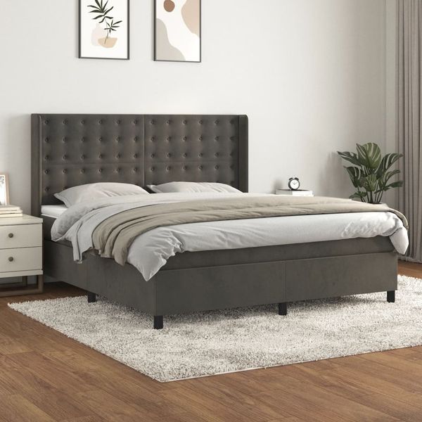 vidaXL Boxspringbett mit Matratze Dunkelgrau 180x200 cm Samt 3132934