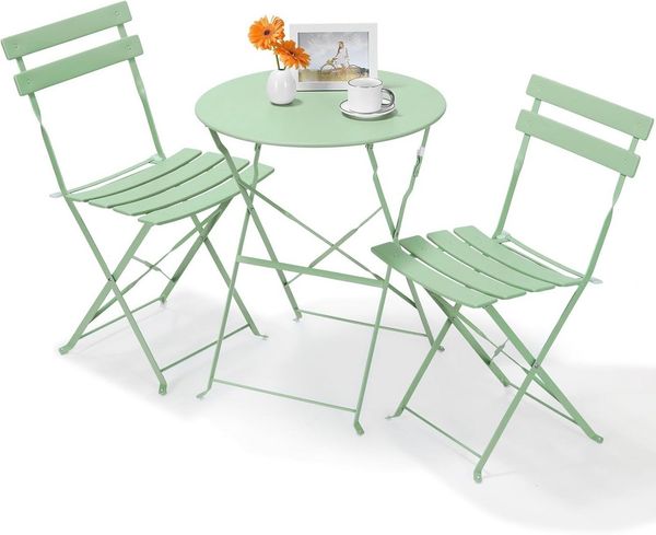 TLGREEN Balkonset Gartenmöbel Bistro Set Metall, (UV-Beständig & Rostfrei, Wetterfest, Balkonmöbel Klappbar für Balkon, Terrasse, Café, Garten), Outdoor Sitzgarnitur, 2 Klappstuhl 1 Klapptisch