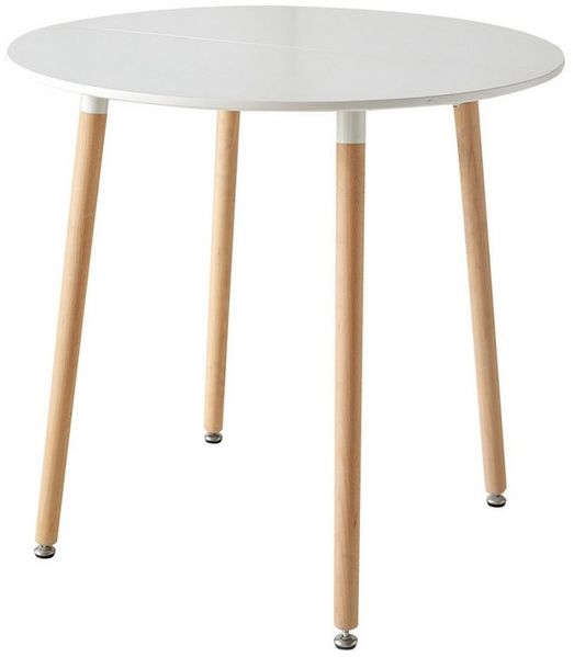 GrandCA HOME Esstisch Moderner minimalistischer Runder Esstisch, Beine aus Massivholz (1-St), geeignet als Ess- oder Couchtisch, 80 x 75 cm, Weiß