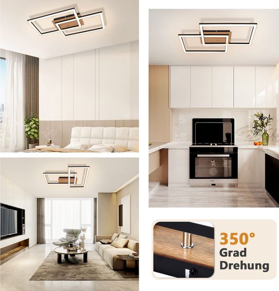 ZMH LED Deckenleuchte Modern Deckenlampe - Holz 3000K Warmweiß Schlafzimmerlampe Schwarz Rechteck Design 24W Küchenlampe Flurlampe Wohnzimmerlampe für Küche Wohnzimmer Schlafzimmer Esszimmer Bild 4