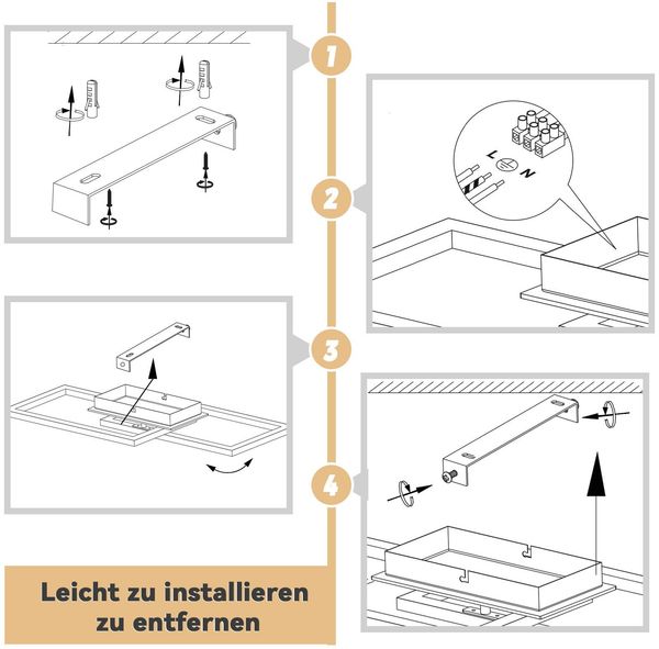 ZMH LED Deckenleuchte Modern Deckenlampe - Holz 3000K Warmweiß Schlafzimmerlampe Schwarz Rechteck Design 24W Küchenlampe Flurlampe Wohnzimmerlampe für Küche Wohnzimmer Schlafzimmer Esszimmer Bild 7