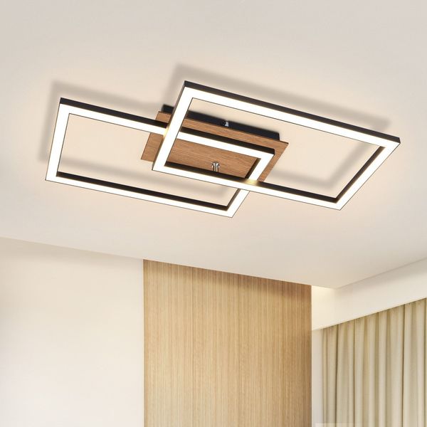 ZMH LED Deckenleuchte Modern Deckenlampe - Holz 3000K Warmweiß Schlafzimmerlampe Schwarz Rechteck Design 24W Küchenlampe Flurlampe Wohnzimmerlampe für Küche Wohnzimmer Schlafzimmer Esszimmer