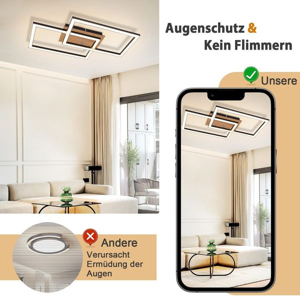 ZMH LED Deckenleuchte Modern Deckenlampe - Holz 3000K Warmweiß Schlafzimmerlampe Schwarz Rechteck Design 24W Küchenlampe Flurlampe Wohnzimmerlampe für Küche Wohnzimmer Schlafzimmer Esszimmer Bild 6