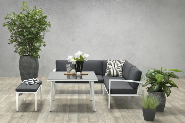 Garden Impressions Dining-Ecklounge "Petone" inkl. Ecksofa, Bank und Tisch, weiß / schwarz