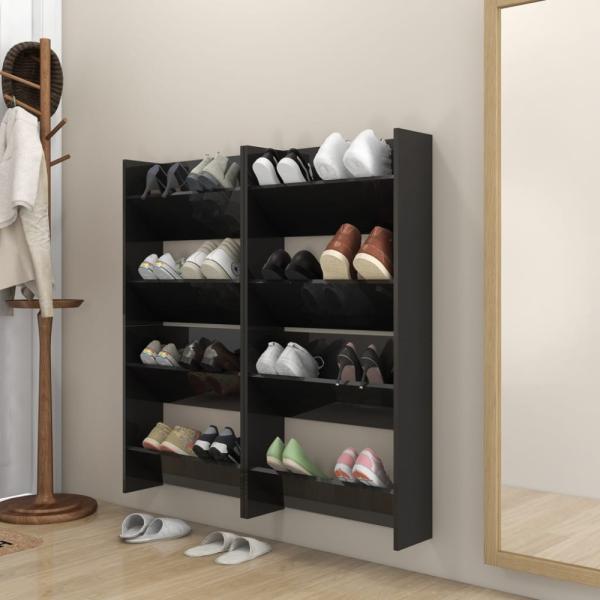 vidaXL Wand-Schuhschränke 4 Stk. Hochglanz-Schwarz 60x18x60 cm 806737