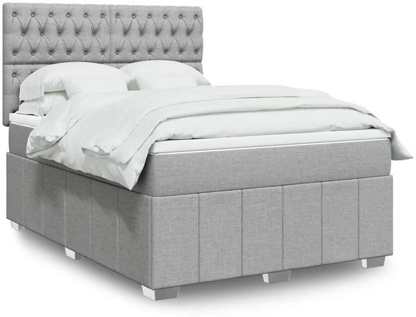 vidaXL Boxspringbett mit Matratze Hellgrau 140x200 cm Stoff 3291698