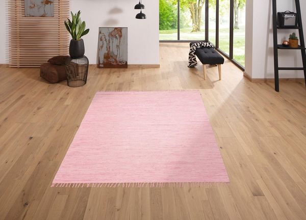 OTTO home Teppich Paul, rechteckig, Höhe: 5 mm, Wendeteppich, Uni, handgewebt, mit Fransen, reine Baumwolle, Läufer