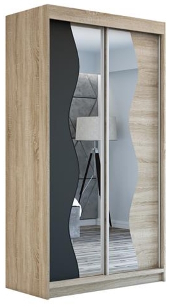 Schwebetürenschrank RIMA 2-türig Schrank 120 cm (mit Spiegel) Farbe: Sonoma , schwarz