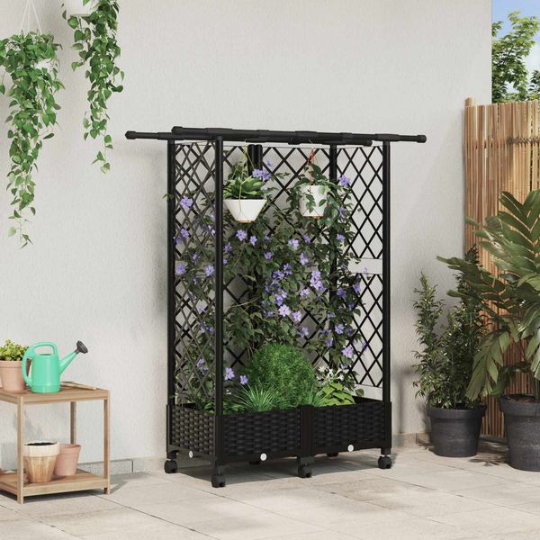 vidaXL Hochbeet mit Rankgitter und Dach Schwarz 124 x 40 x 127 cm PP 3423034