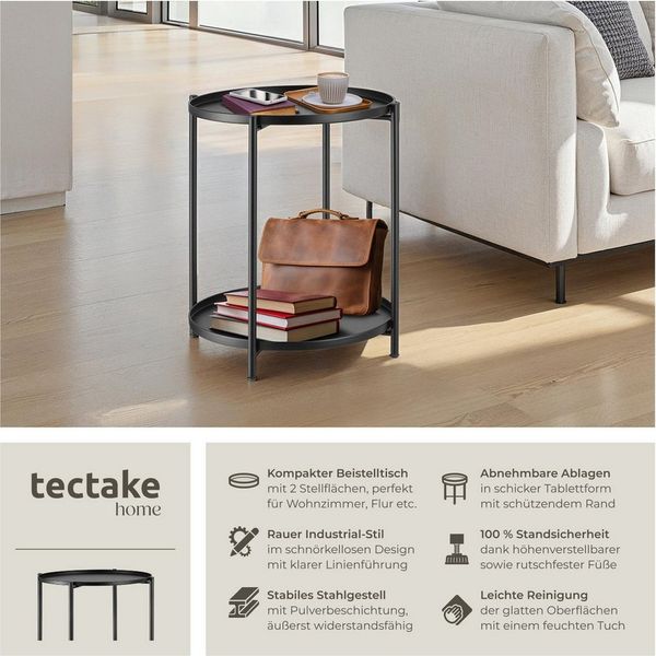 tectake Beistelltisch Couchtisch Oxford 45,5x45,5x53cm (1-St, 1 tlg), Abnehmbare Ablageflächen in Tablettform mit schützendem Rand
