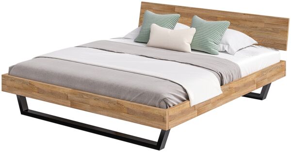 skølm 'Alver' Bett 180x200 cm, Bettgestell, natur geölt, Massivholzbett aus Eiche mit Metallkufen, Doppelbett mit durchgehendem Bettkopf Bild 9