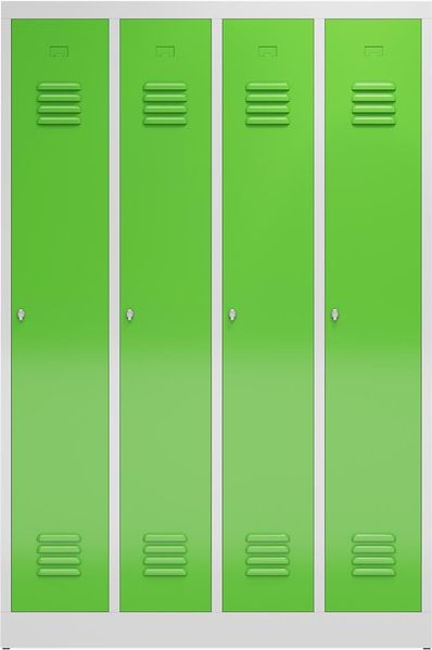 ClassiX Garderobenschrank, 4 Abteile, 1800 x 1200 x 500 mm, lichtgrau/gelbgrün