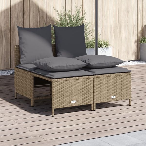 vidaXL 4-tlg. Garten-Sofagarnitur mit Kissen Beige Poly Rattan 368383