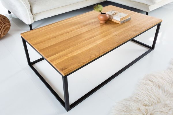 riess-ambiente Couchtisch ARCHITECTURE 100cm natur / schwarz (Einzelartikel, 1-St), Wohnzimmer · Wildeiche-Massivholz · Metall · geölt · Industrial Design