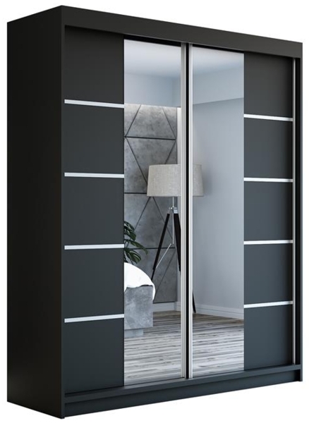 Schwebetürenschrank KOMFORT 2-türig Schrank 180 cm (mit Spiegel) Farbe: Schwarz