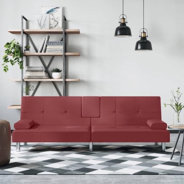 vidaXL Schlafsofa mit Getränkehaltern Rot Kunstleder