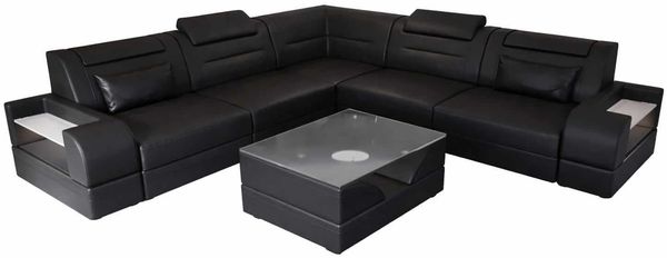 Mini Ecksofa Trivento L Form - Echtleder - schwarz