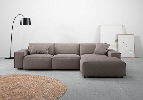 andas Ecksofa Glimminge auch in Breitcord, Feincord, Bouclé + Easy care-Bezug, L-Form, Breite 294, Zierkissen