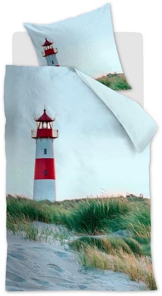 Beddinghouse Bettwäsche Ambiante, Baumwolle, Leuchtturm, Düne, blau