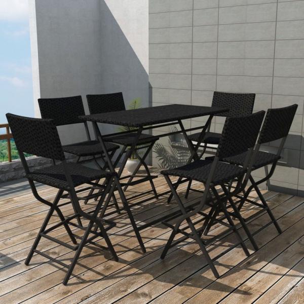 vidaXL 7-tlg. Garten-Essgruppe Klappbar Stahl Poly Rattan Schwarz 42878