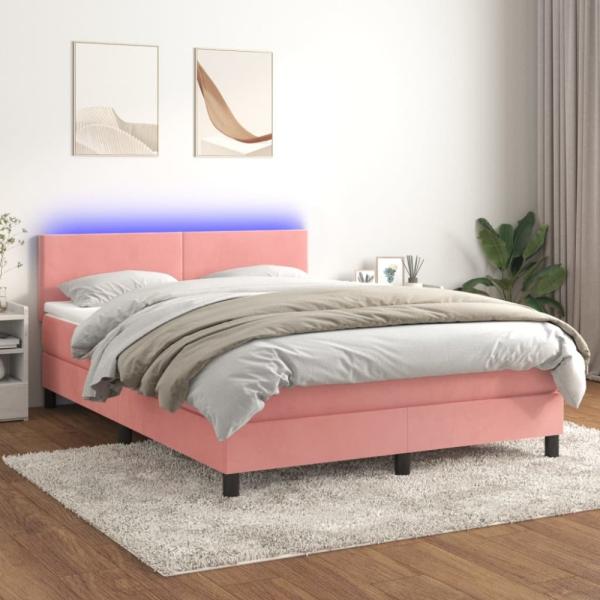 vidaXL Boxspringbett mit Matratze & LED Rosa 140x190 cm Samt 3134284