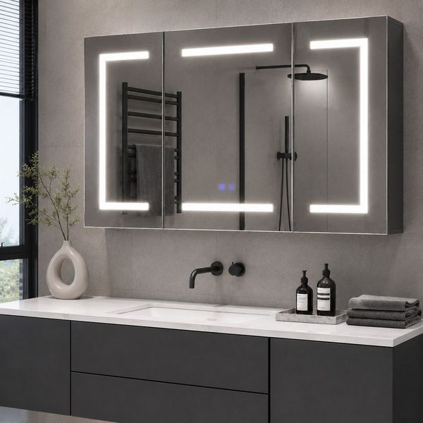 Simurq Badezimmerspiegelschrank Spiegelschrank Bad 100 cm Mit LED, Steckdose, Verstellbaren Regalen (Set) Breite 100 cm