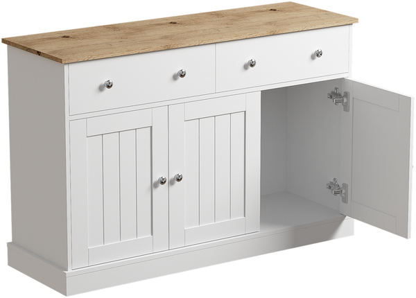 Sideboard aus Spanplatte mit Relief-Türen & Push-to-Open, 120x36x80,5 cm, Weiß Bild 5