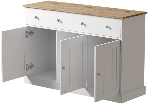 Sideboard aus Spanplatte mit Relief-Türen & Push-to-Open, 120x36x80,5 cm, Weiß Bild 3