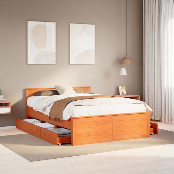 vidaXL Massivholzbett ohne Matratze mit Kopfteil Braun 140x190 cm 3308779