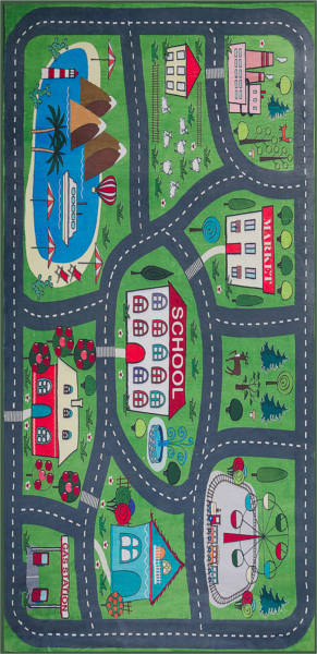 Kinderteppich grün Stadt-Motiv 80 x 150 cm TUTAK