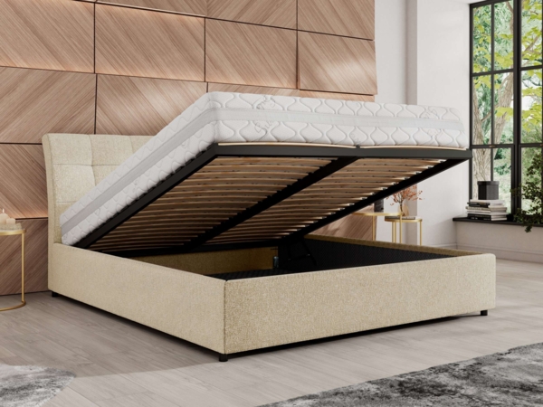 Polsterbett mit Lattenrost Gasfeder Doppelbett GALA CLASSIC gepolstert Kopfteil Bettkasten Multipocket Matratze - 200x200 cm - Creme Strukture - ELORI LUX Bild 3