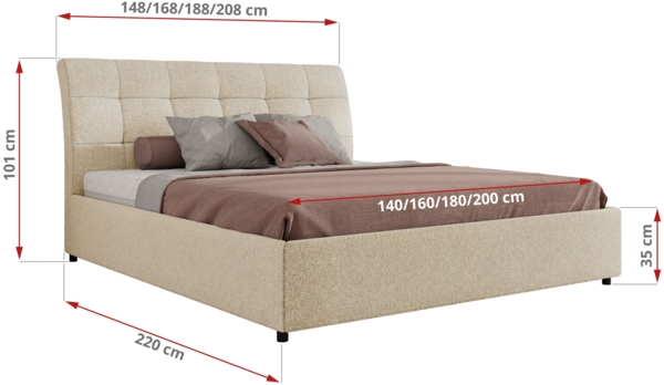 Polsterbett mit Lattenrost Gasfeder Doppelbett GALA CLASSIC gepolstert Kopfteil Bettkasten Multipocket Matratze - 200x200 cm - Creme Strukture - ELORI LUX Bild 4