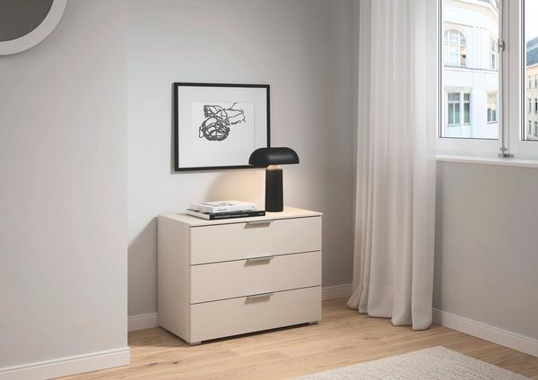 rauch Schubkastenkommode Lowboard Sideboard Schubladenkommode Kommode ASTANA (Breite 80 cm / Höhe 61 cm), mit 3 geräumigen Schubladen, Kantengriff in Alufarben MADE IN GERMANY