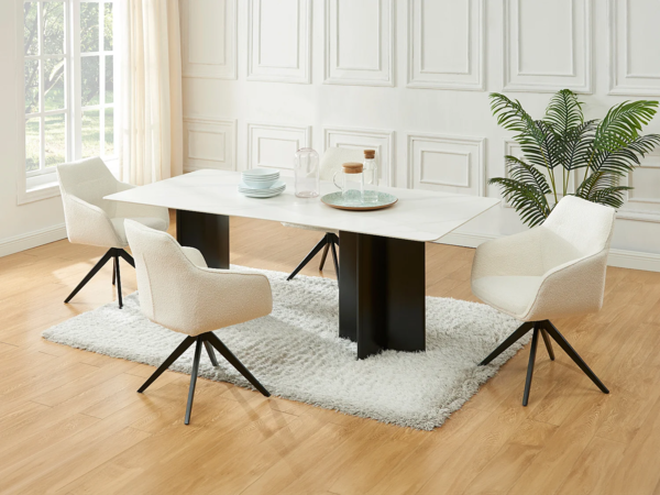 Vente-unique - Esstisch - 8 Personen - Keramik & MDF - Marmor-Optik Weiß & Schwarz - SINAN