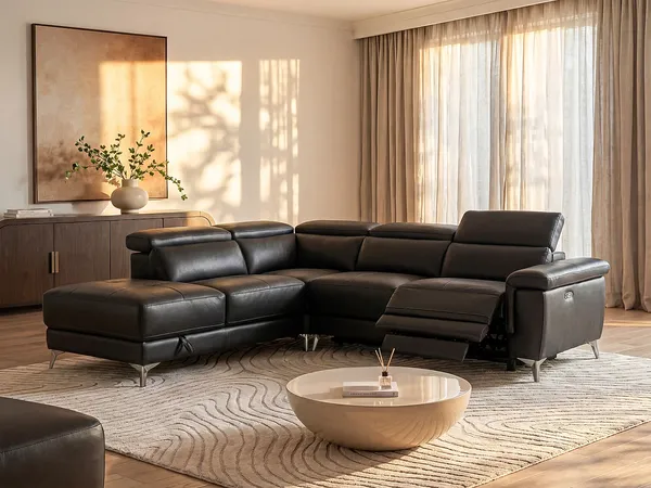 Vente-unique - Relaxsofa Ecksofa Leder elektrisch - Ecke Links - Anthrazit - PASCALINE