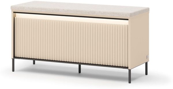 Compleo Sitzbank mit Ablagefach FLORE, Beige, Glamour-Pouf mit geriffelte Front
