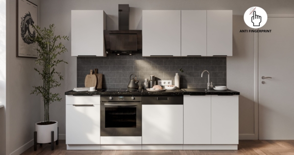 Küche ARIA K-WH Basic 250 cm Anti Fingerprint Küchenzeile Küchenblock Singleküche Einbauküche