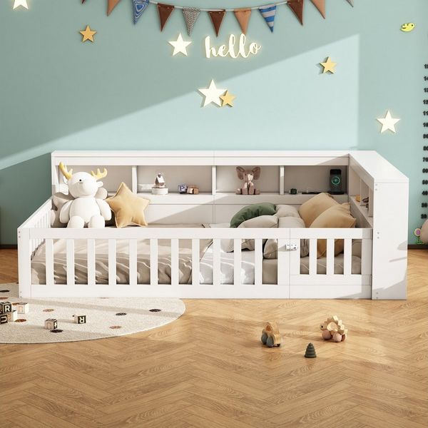TavilaEcon Kinderbett Modernes Bett mit USB-Ladestation & Stauraum, 150kg Tragkraft, integrierte Steckdosen & Ablagefächer